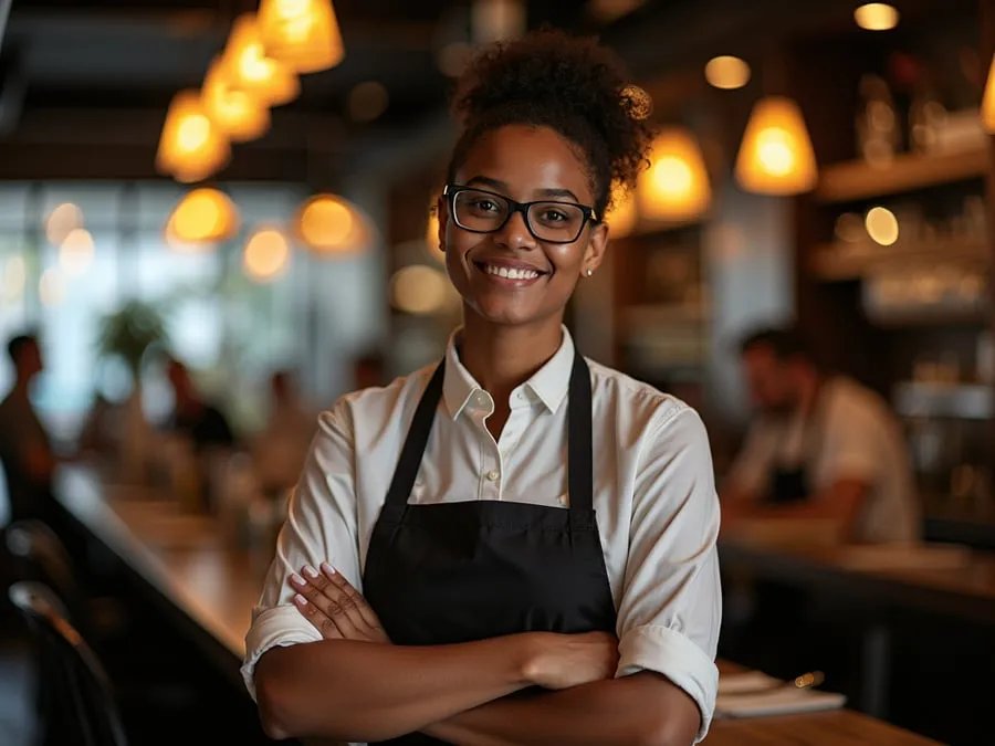 Restaurant team member in professional workplace moment demonstrating restaurant.
