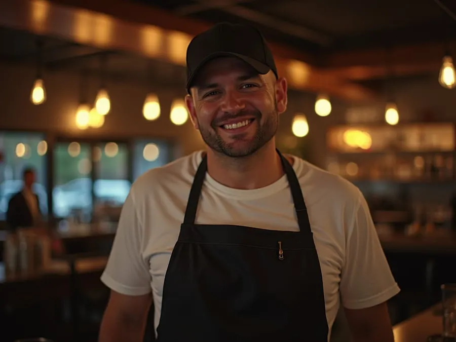 Restaurant team member in professional workplace moment demonstrating restaurant.