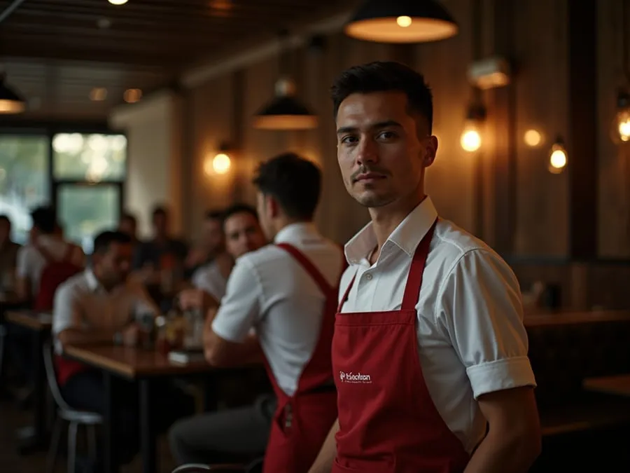 Restaurant team member in professional workplace moment demonstrating restaurant.