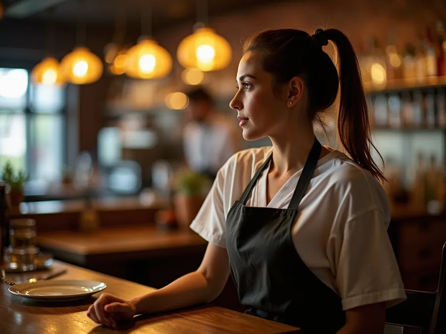 Restaurant team member in professional workplace moment demonstrating restaurant.