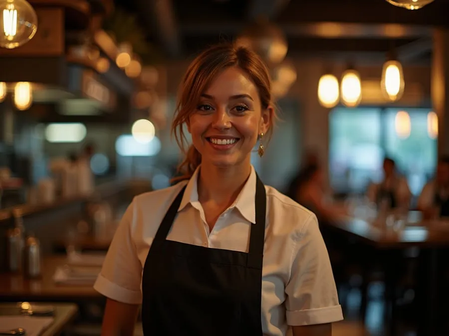 Restaurant team member in professional workplace moment demonstrating restaurant.