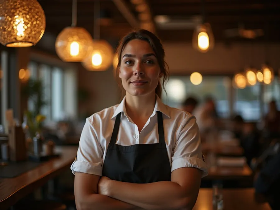 Restaurant team member in professional workplace moment demonstrating restaurant.