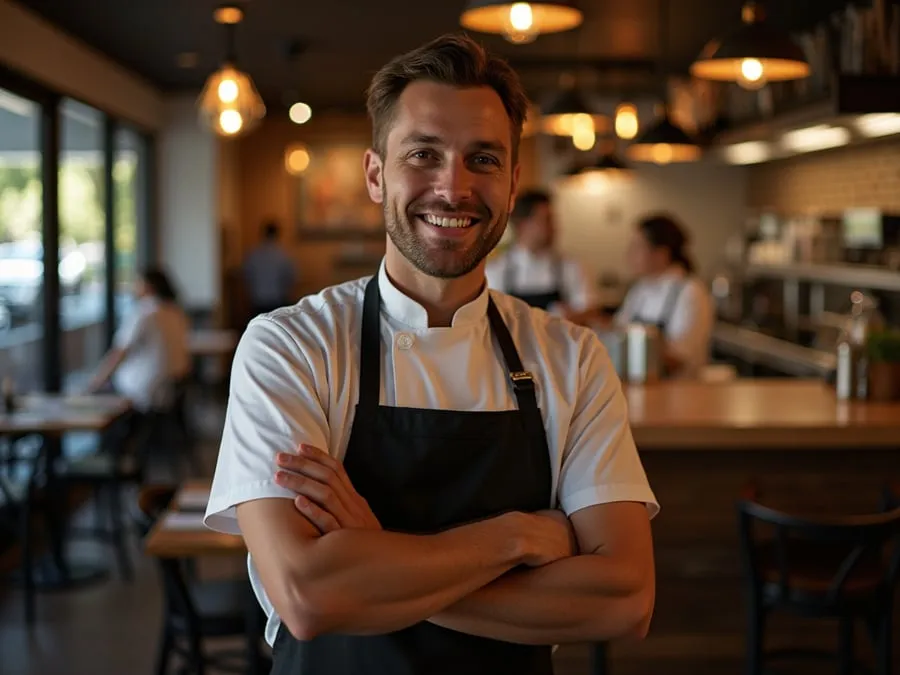 Restaurant team member in professional workplace moment demonstrating restaurant.