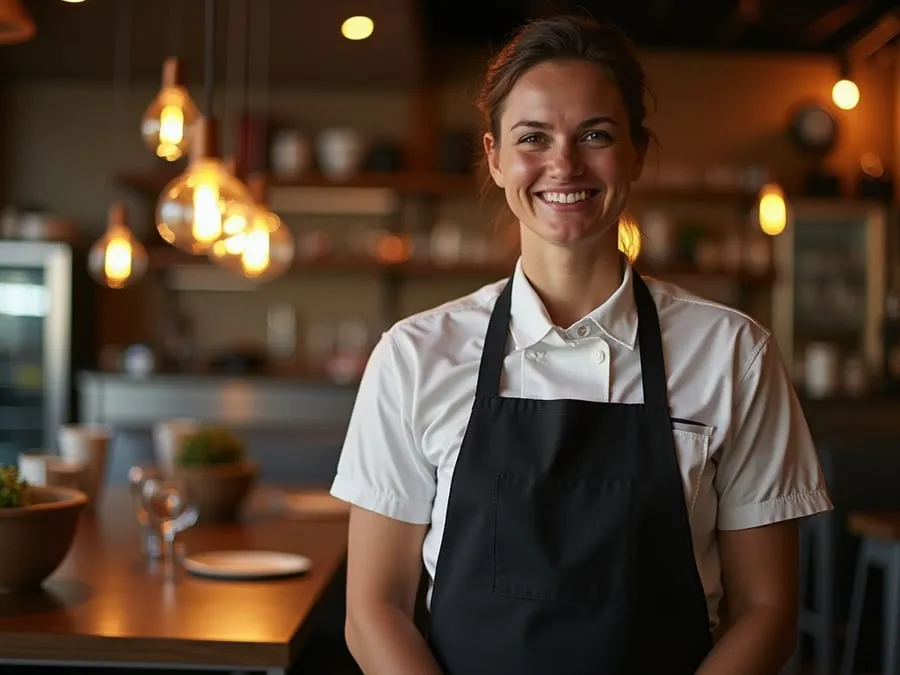 Restaurant team member in professional workplace moment demonstrating restaurant.