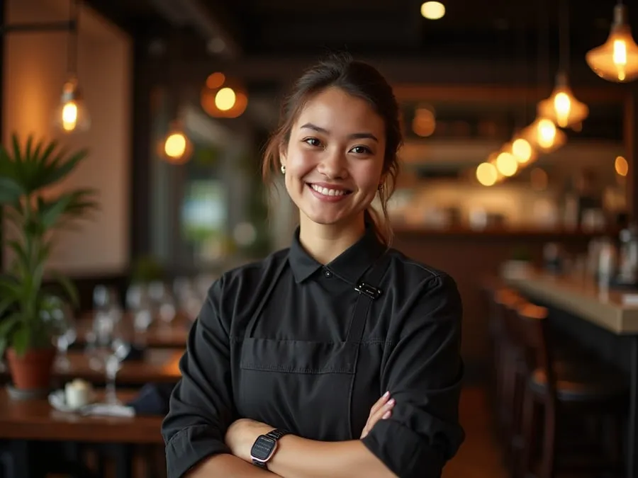 Restaurant team member in professional workplace moment demonstrating restaurant.