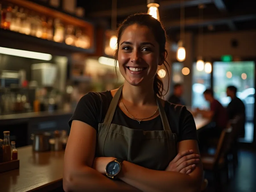 Restaurant team member in professional workplace moment demonstrating restaurant.