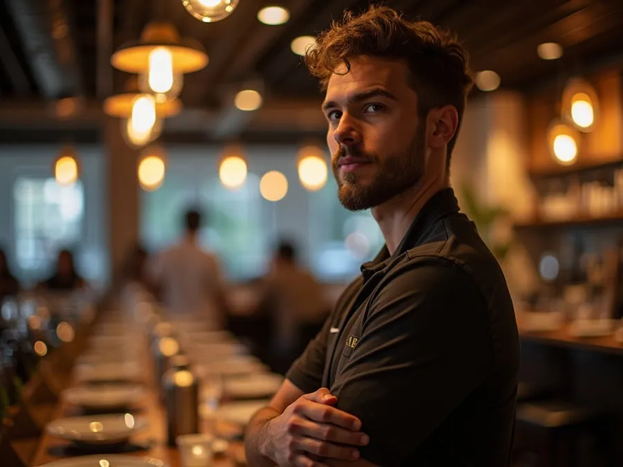 Restaurant team member in professional workplace moment demonstrating restaurant.