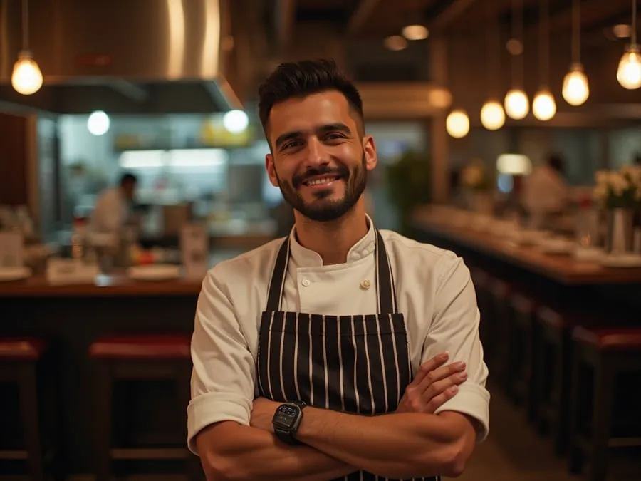 Restaurant team member in professional workplace moment demonstrating restaurant.