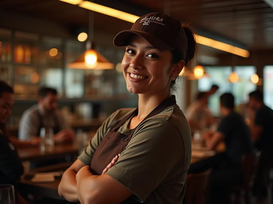 Restaurant team member in professional workplace moment demonstrating restaurant.