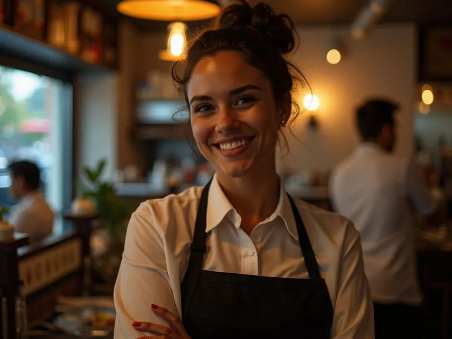 Restaurant team member in professional workplace moment demonstrating restaurant.