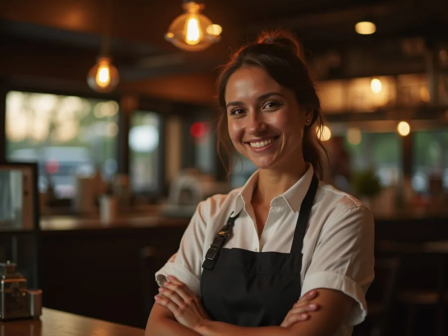 Restaurant team member in professional workplace moment demonstrating restaurant.
