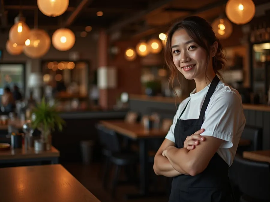 Restaurant team member in professional workplace moment demonstrating restaurant.