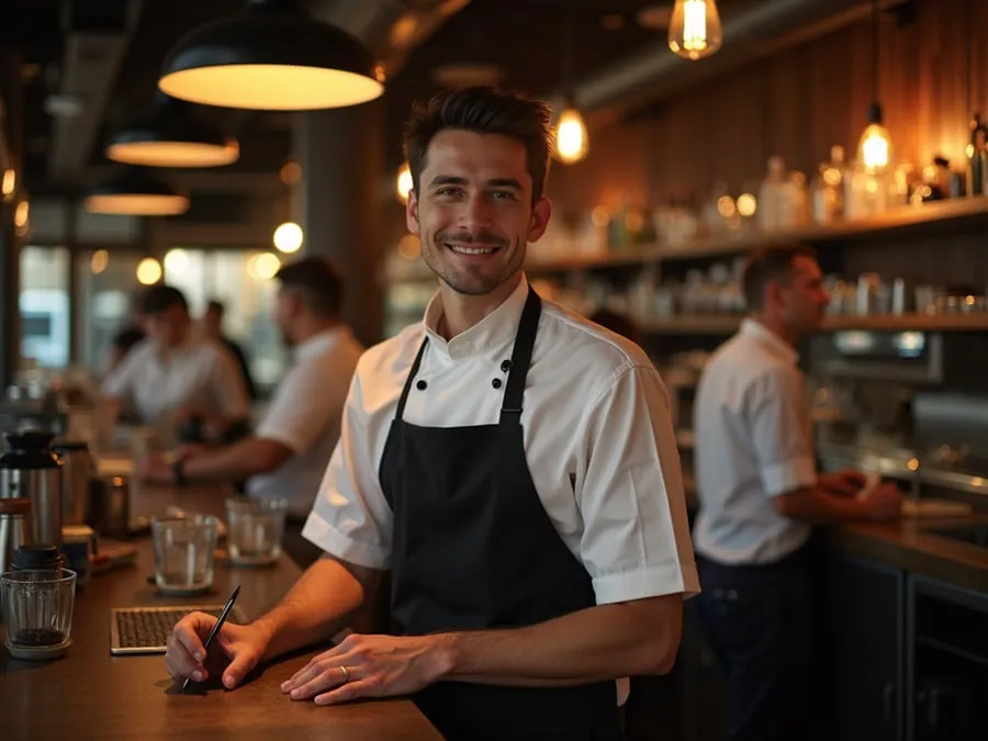 Restaurant team member in professional workplace moment demonstrating restaurant.