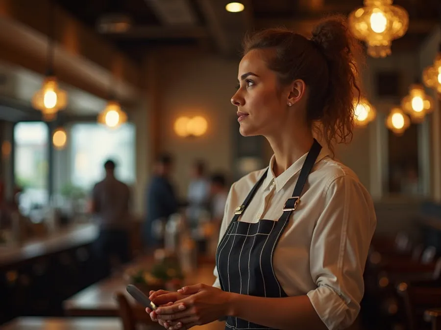 Restaurant team member in professional workplace moment demonstrating restaurant.