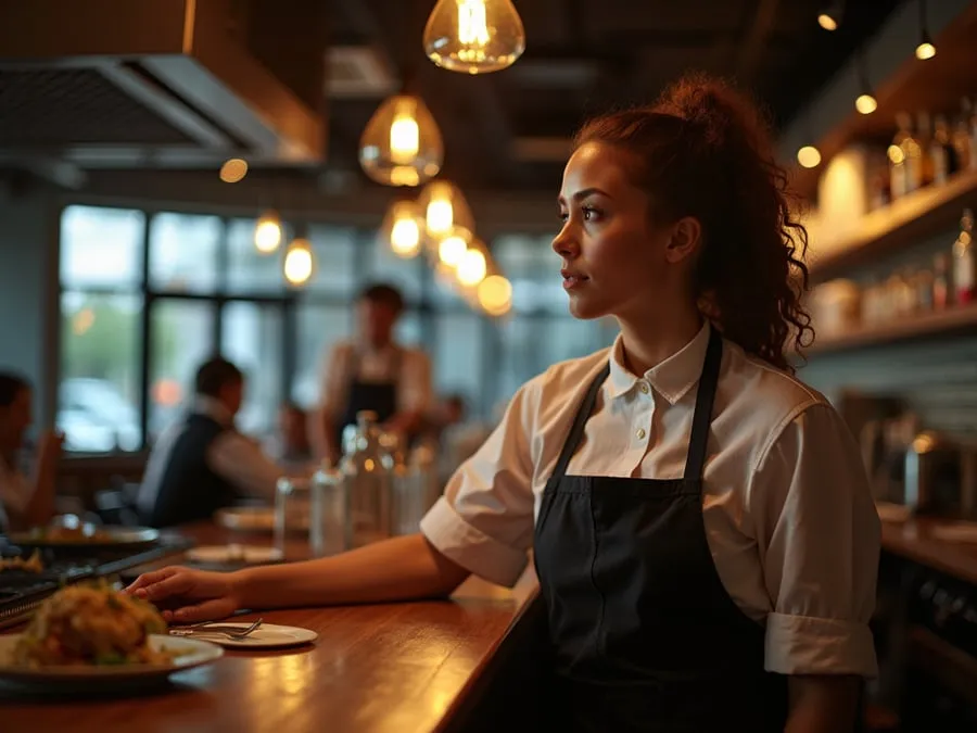 Restaurant team member in professional workplace moment demonstrating restaurant.