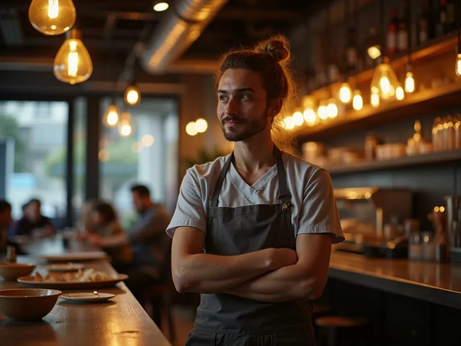 Restaurant team member in professional workplace moment demonstrating restaurant.