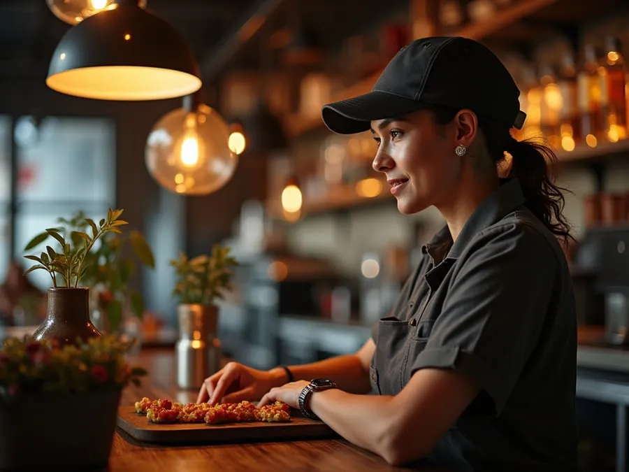 Restaurant team member in professional workplace moment demonstrating restaurant.