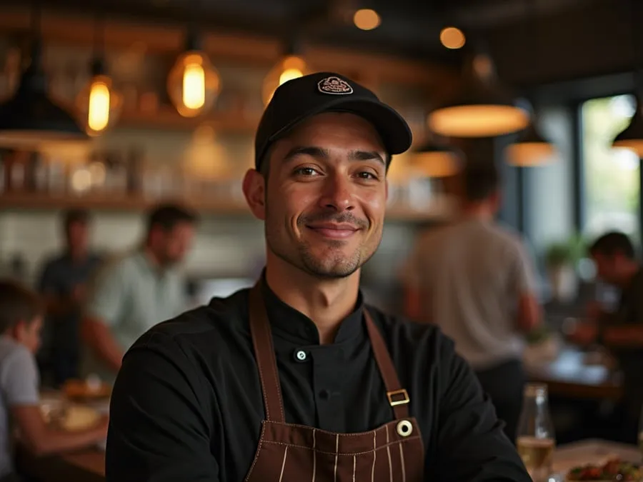 Restaurant team member in professional workplace moment demonstrating restaurant.