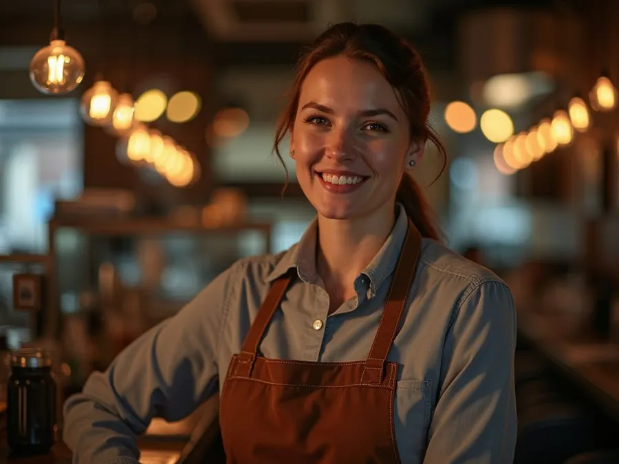 Restaurant team member in professional workplace moment demonstrating restaurant.