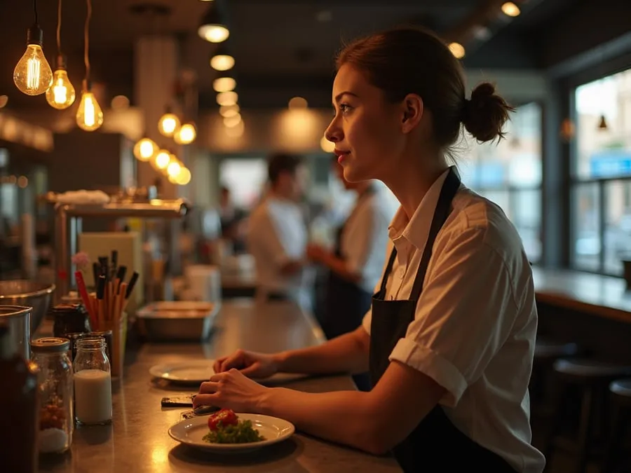 Restaurant team member in professional workplace moment demonstrating restaurant.