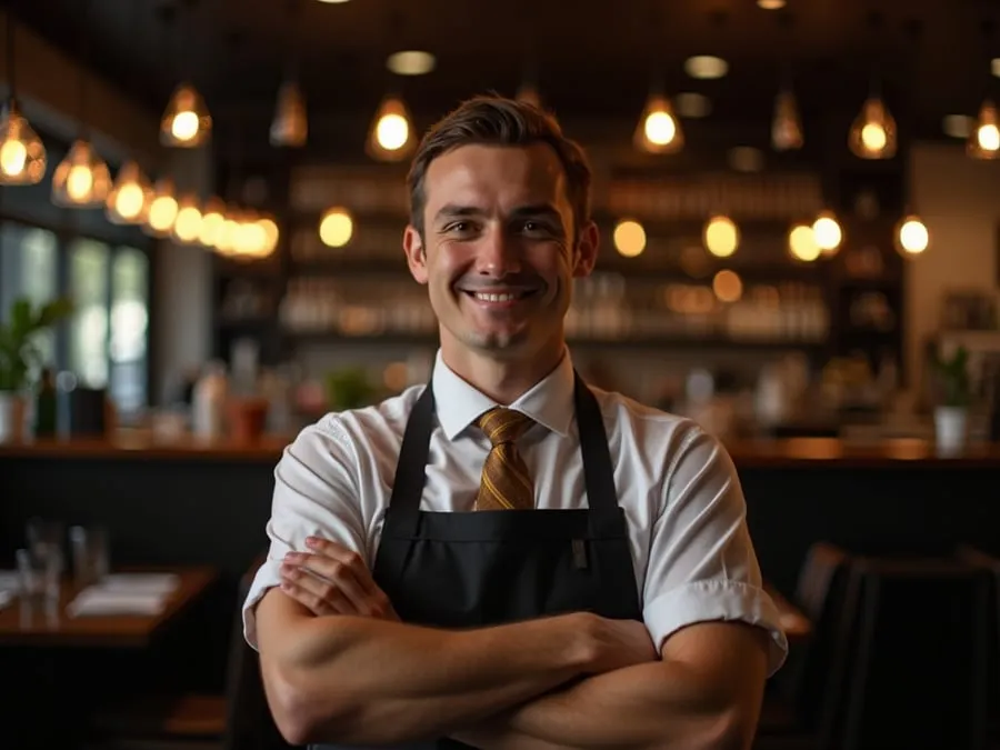 Restaurant team member in professional workplace moment demonstrating restaurant.