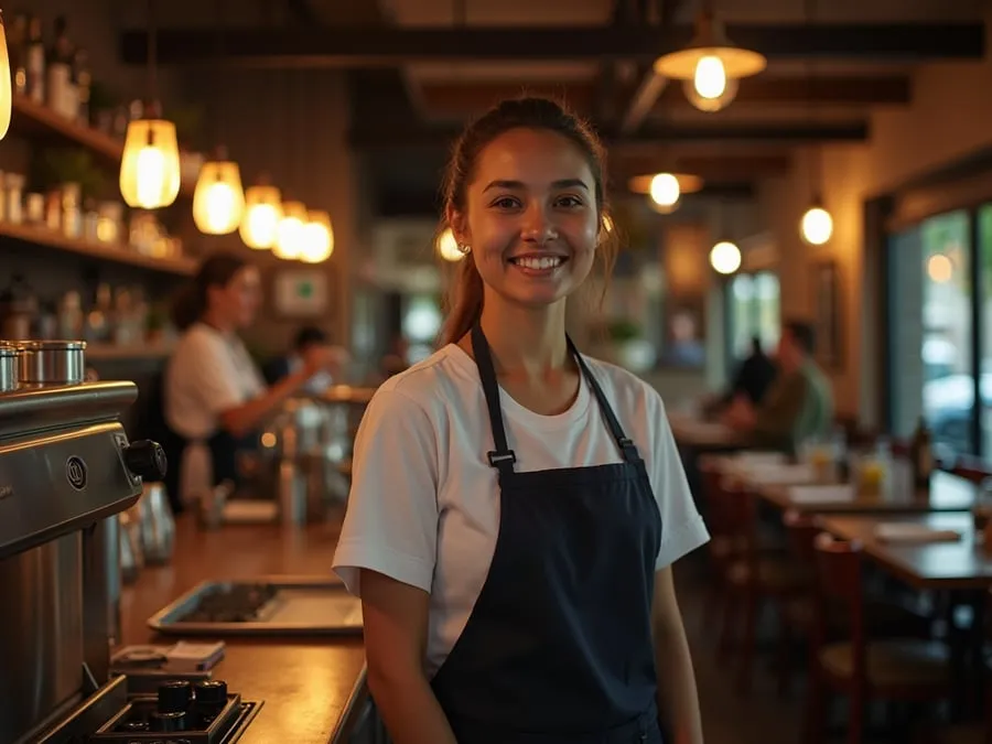 Restaurant team member in professional workplace moment demonstrating restaurant.