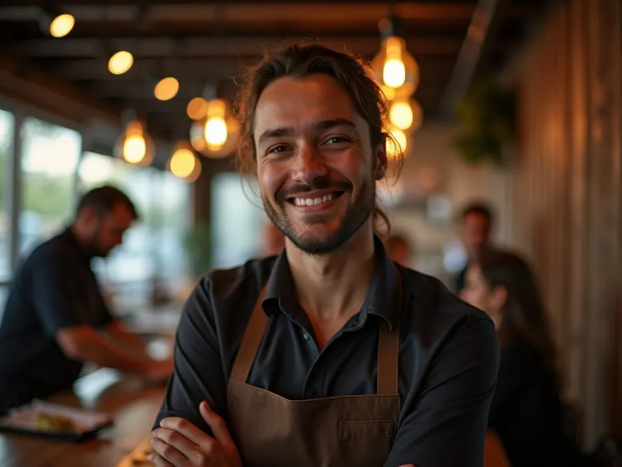 Restaurant team member in professional workplace moment demonstrating restaurant.