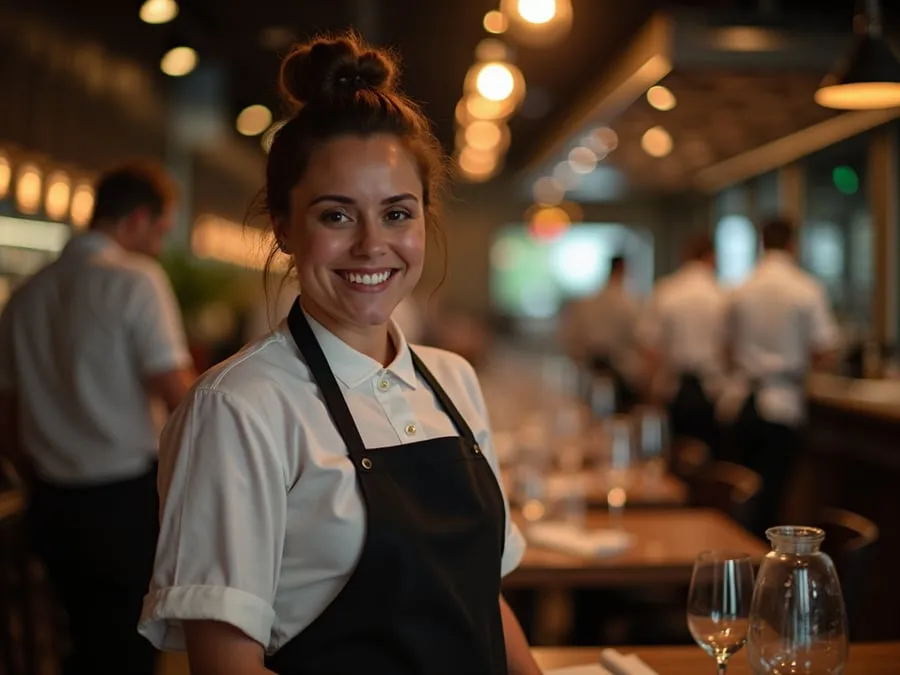 Restaurant team member in professional workplace moment demonstrating restaurant.