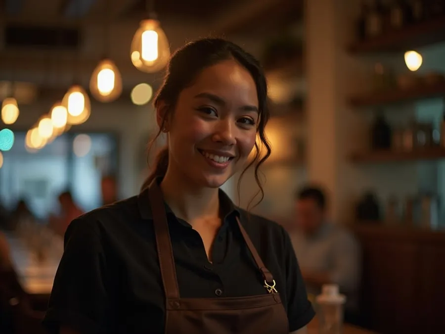 Restaurant team member in professional workplace moment demonstrating restaurant.