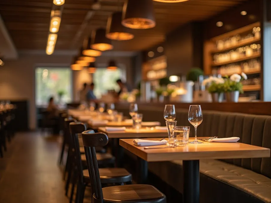 Detail of restaurant interior design element showing material quality and though.