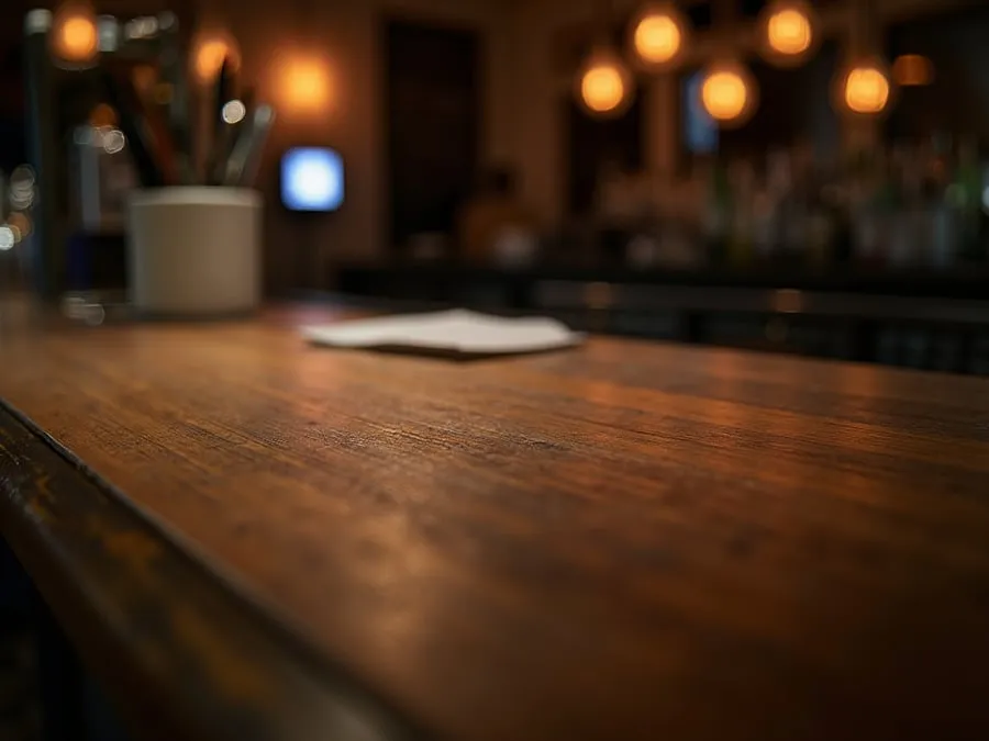Close detail of bar counter surface showing material quality, finish, and crafts.