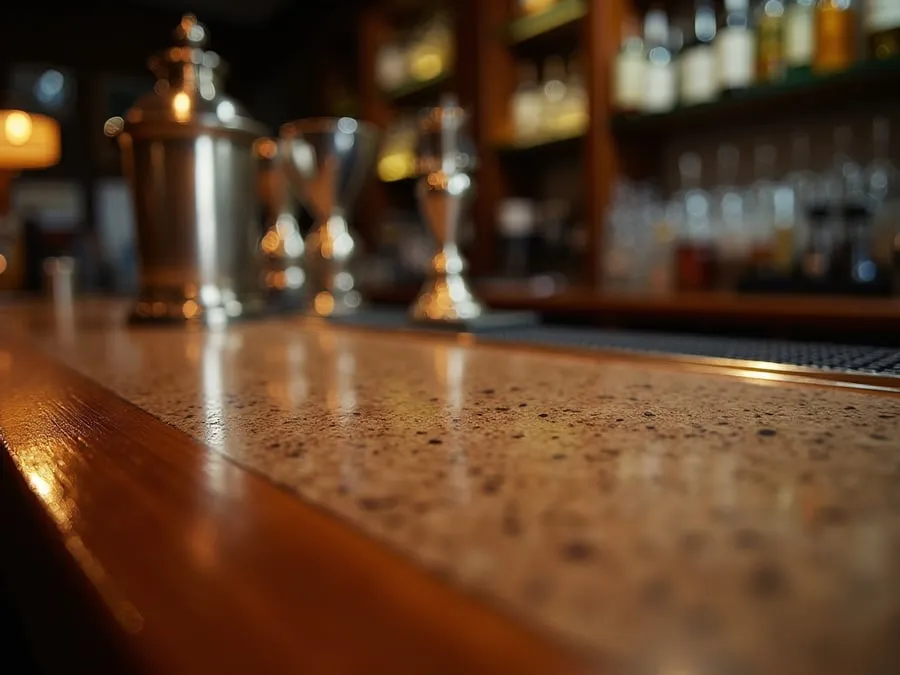 Close detail of bar counter surface showing material quality, finish, and crafts.