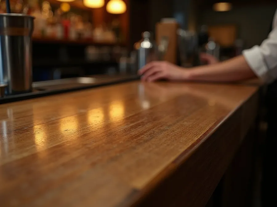 Close detail of bar counter surface showing material quality, finish, and crafts.