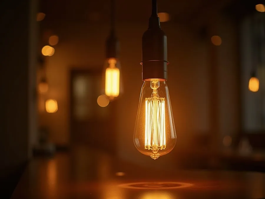 Detail shot of sophisticated lighting fixture installed in restaurant.