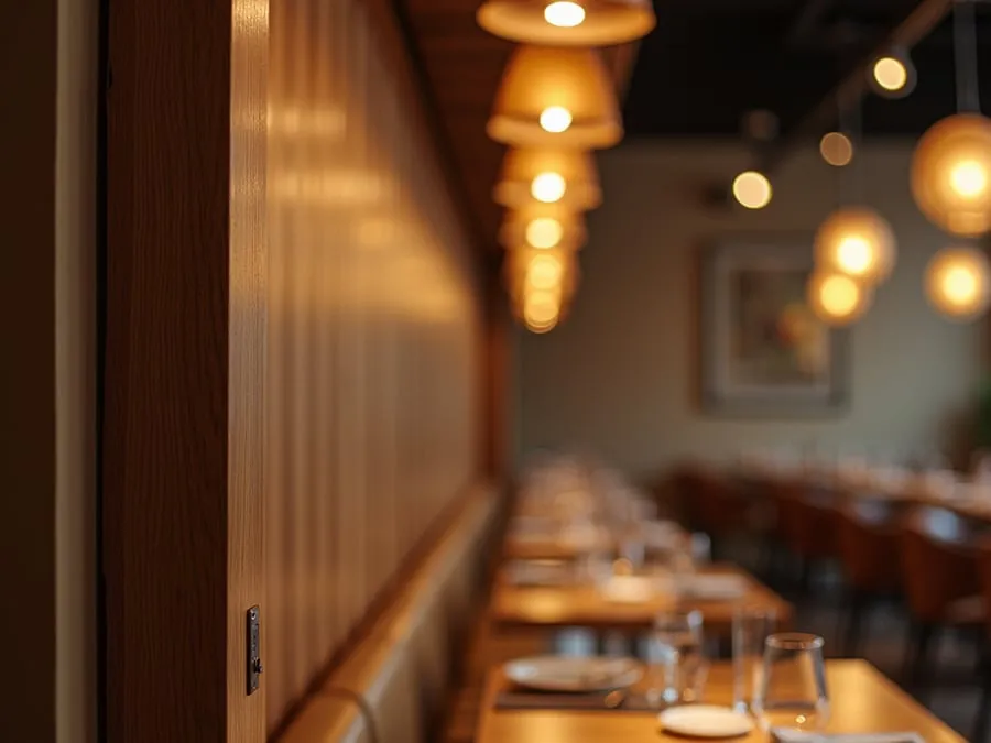 Detail of restaurant interior design element showing material quality and though.