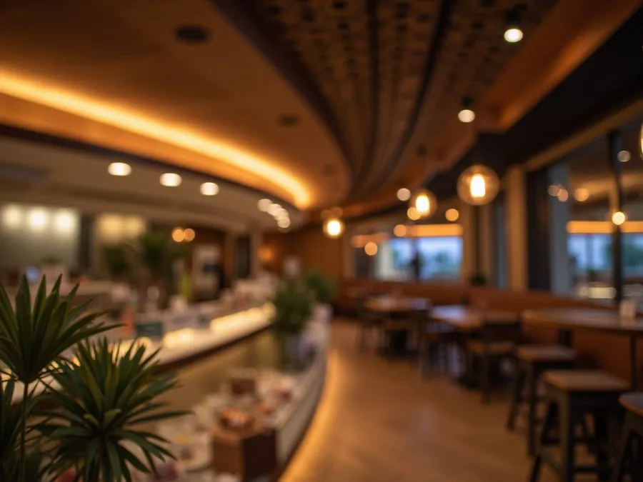 Detail of restaurant interior design element showing material quality and though.