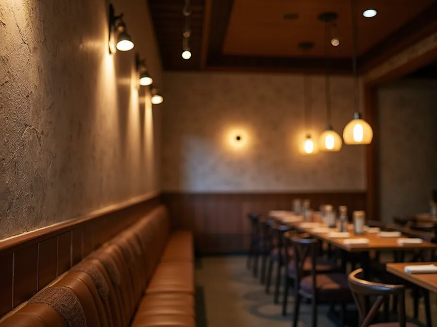 Detail of restaurant interior design element showing material quality and though.