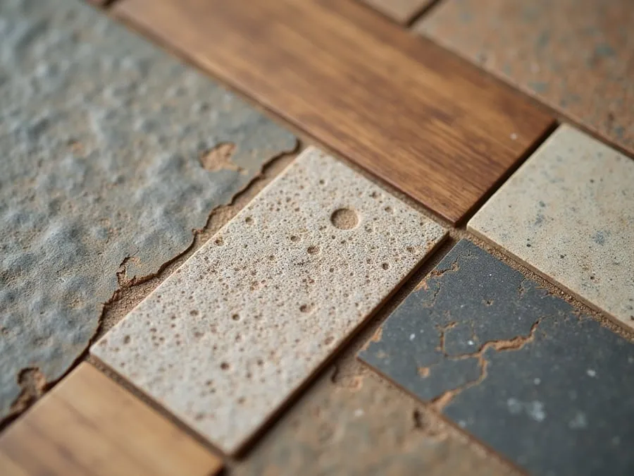 Close-up detail of restaurant material - tile, wood, stone, or textured finish -.