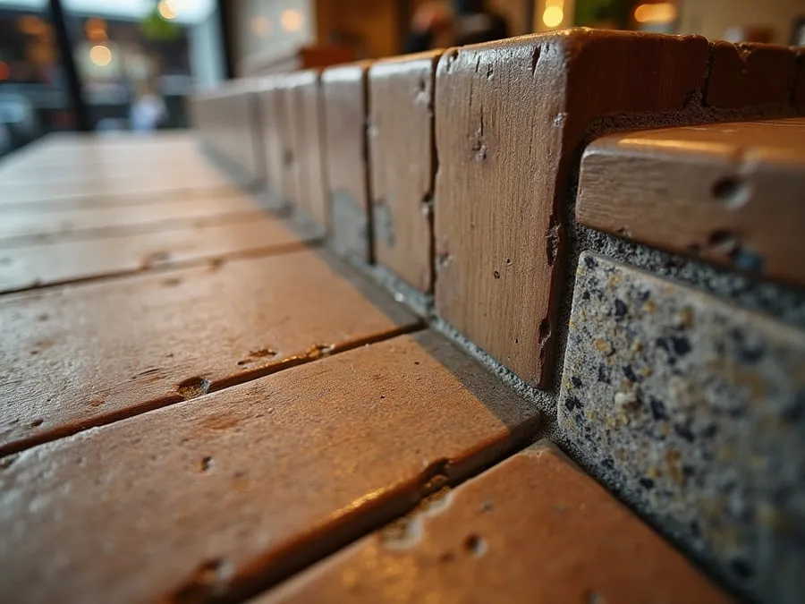 Close-up detail of restaurant material - tile, wood, stone, or textured finish -.