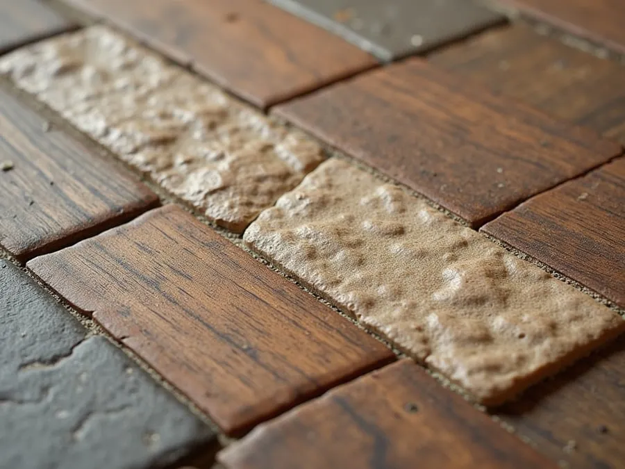 Close-up detail of restaurant material - tile, wood, stone, or textured finish -.