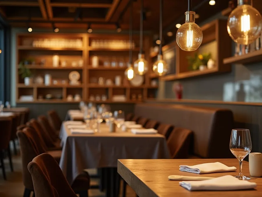 Detail of restaurant interior design element showing material quality and though.