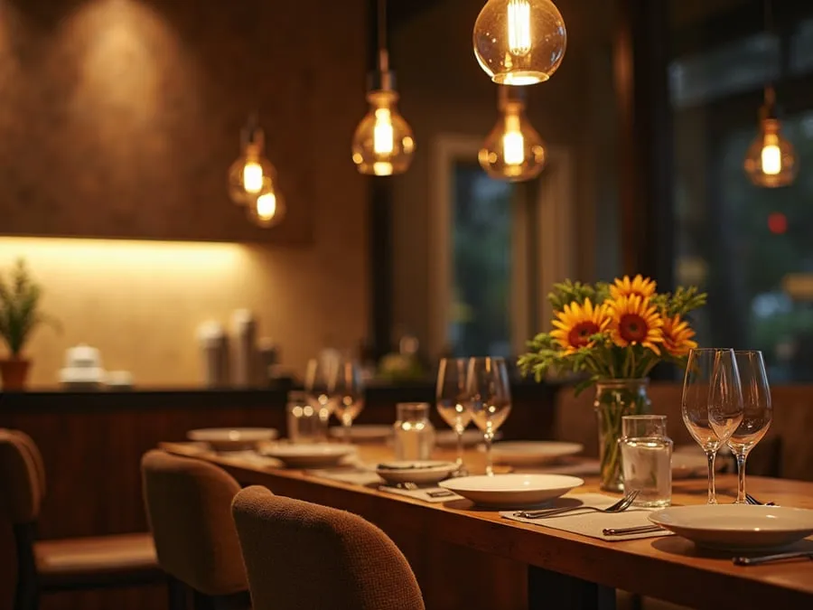 Detail of restaurant interior design element showing material quality and though.