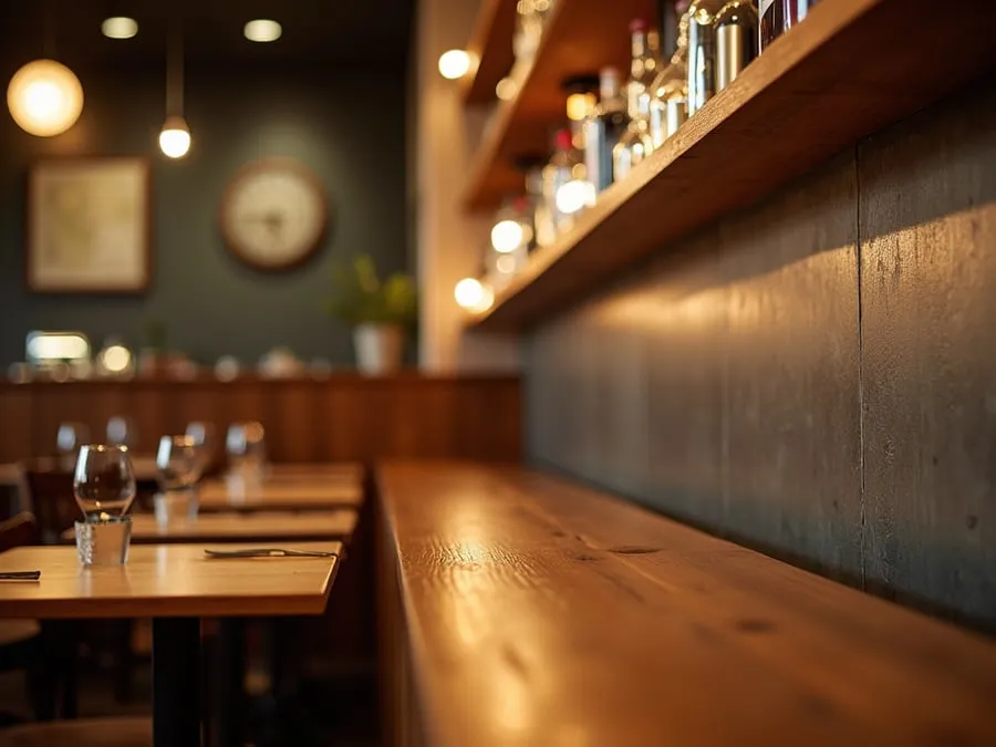 Detail of restaurant interior design element showing material quality and though.