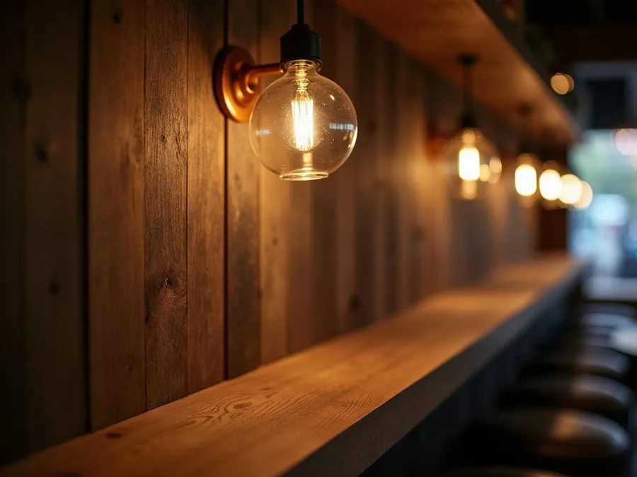 Detail of restaurant interior design element showing material quality and though.