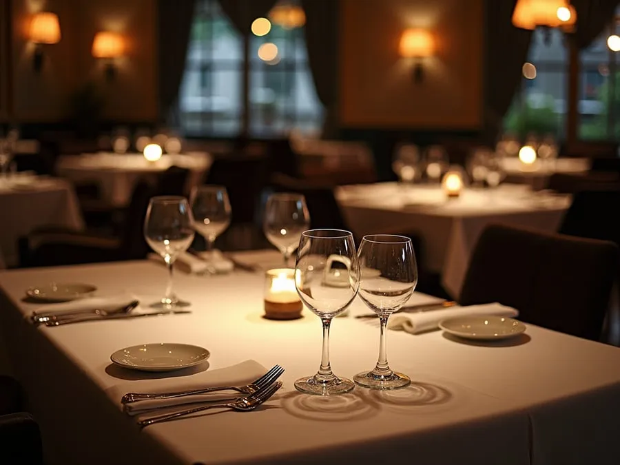 Restaurant table setting showing arrangement and spacing.