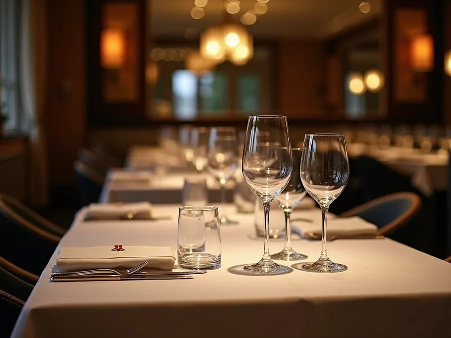 Restaurant table setting showing arrangement and spacing.
