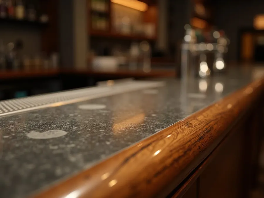 Close detail of bar counter surface showing material quality, finish, and crafts.