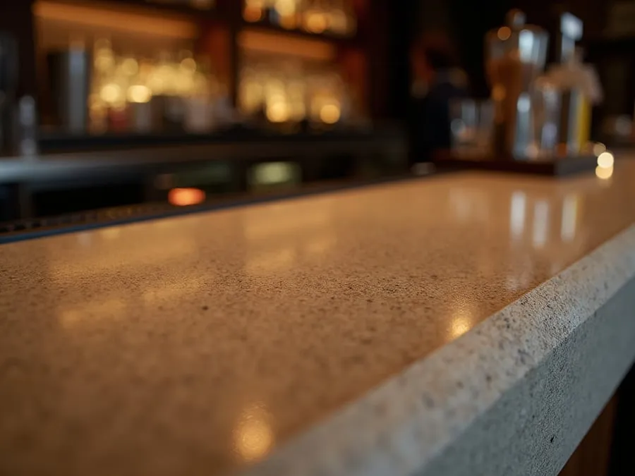 Close detail of bar counter surface showing material quality, finish, and crafts.