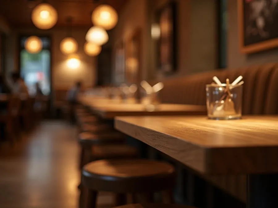 Detail of restaurant interior design element showing material quality and though.