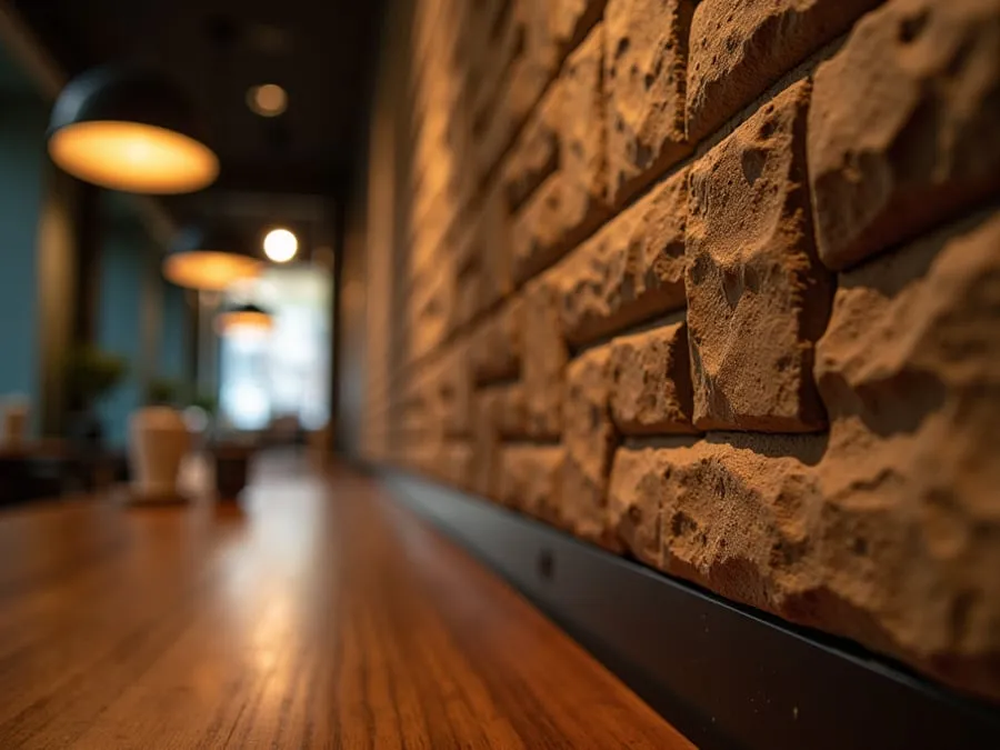 Detail of restaurant interior design element showing material quality and though.